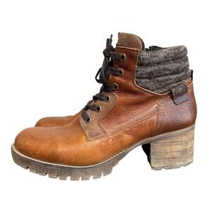 Bull Boxer Woman’s Cassie Handmade Brown Leather Heeled Combat Boots Size 11M